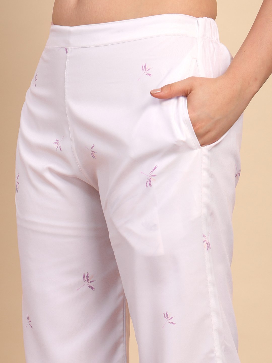 White Cotton Printed Shirt With Trousers Co-Ords Set