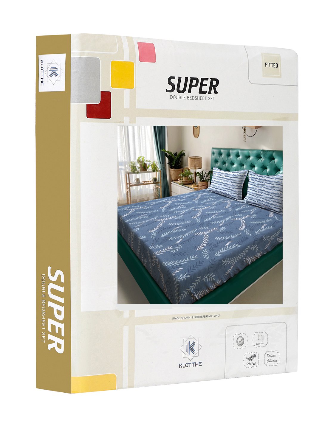 Blue Floral 300 TC Cotton Blend Fitted Double Bedsheet in Book Fold Packing