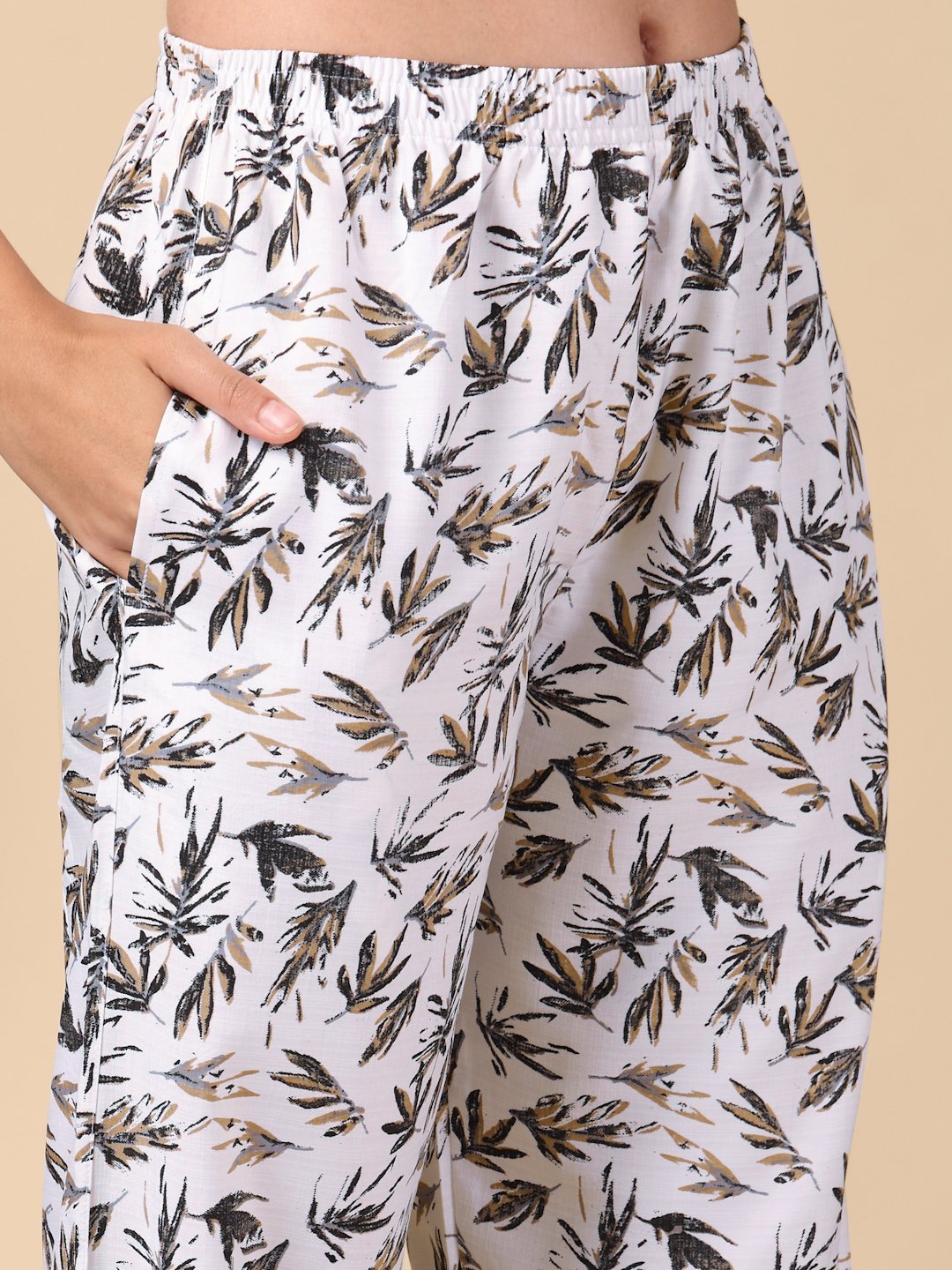 White Floral Cotton Blend Women Night Suit