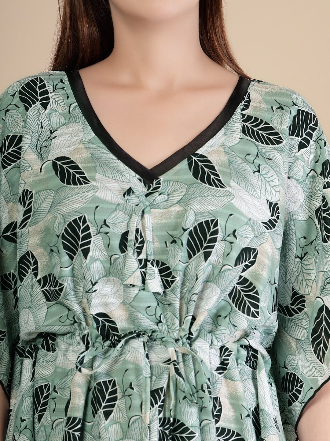 Green Floral Cotton Blend Kaftan Maxi Nightdress