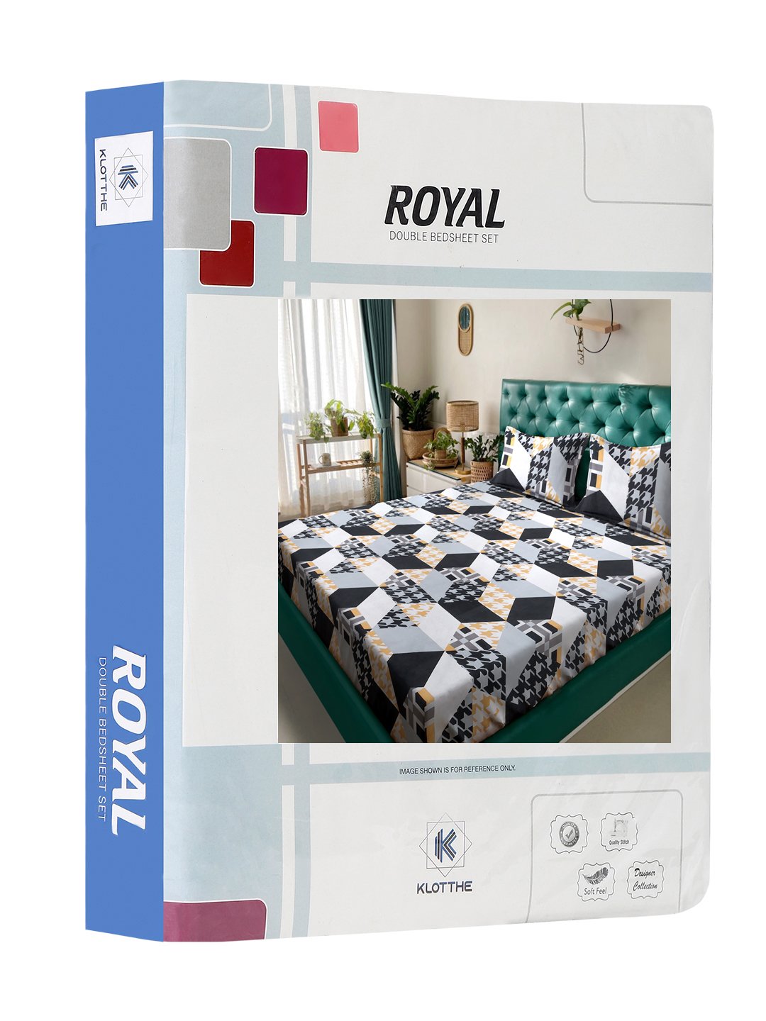 Book Fold Multi Geometric 300 TC Cotton Blend Double Bedsheet with 2 Pillow Covers