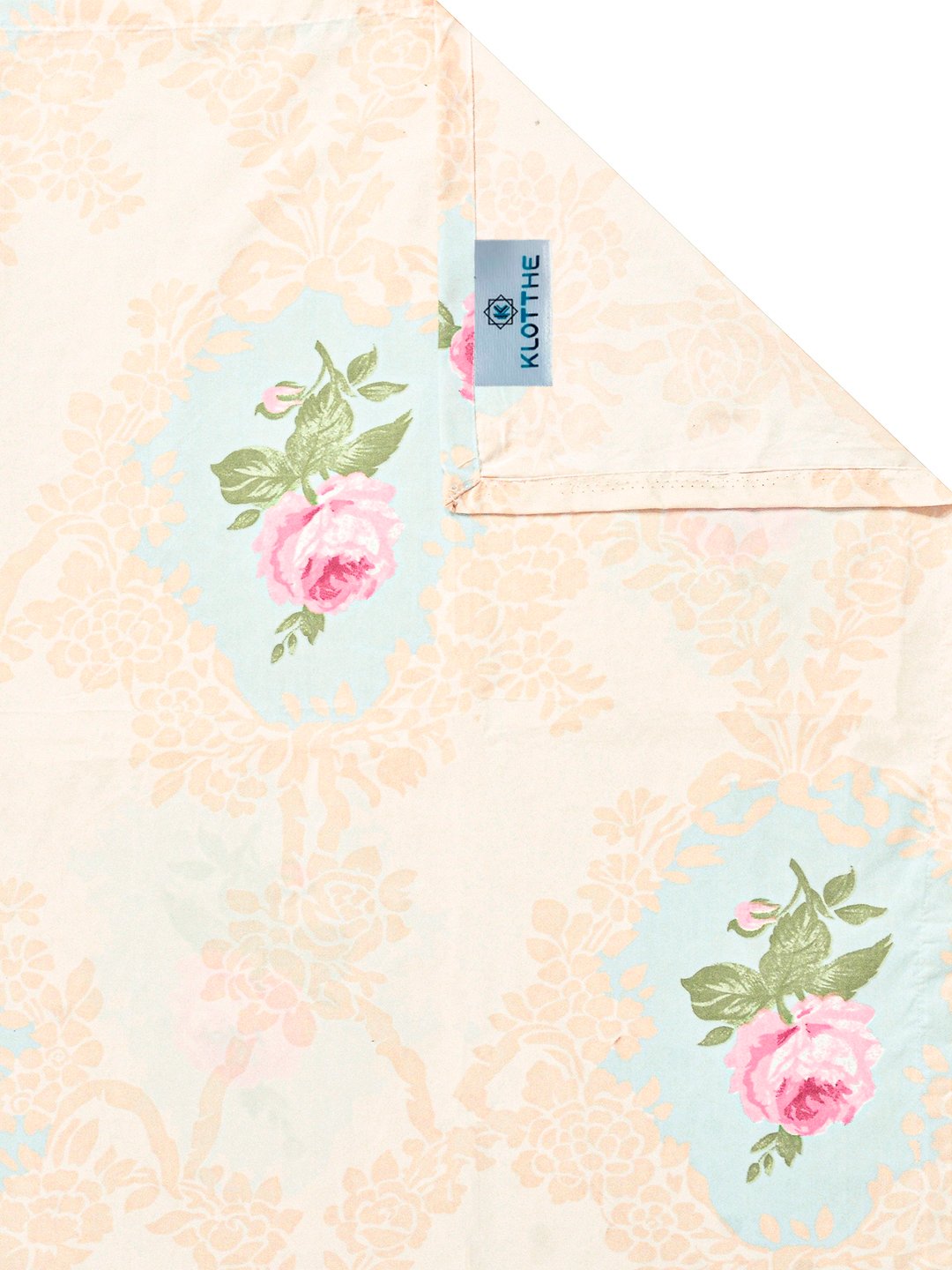Cream Floral Cotton Blend Double Bedsheet with 2 Pillow Covers