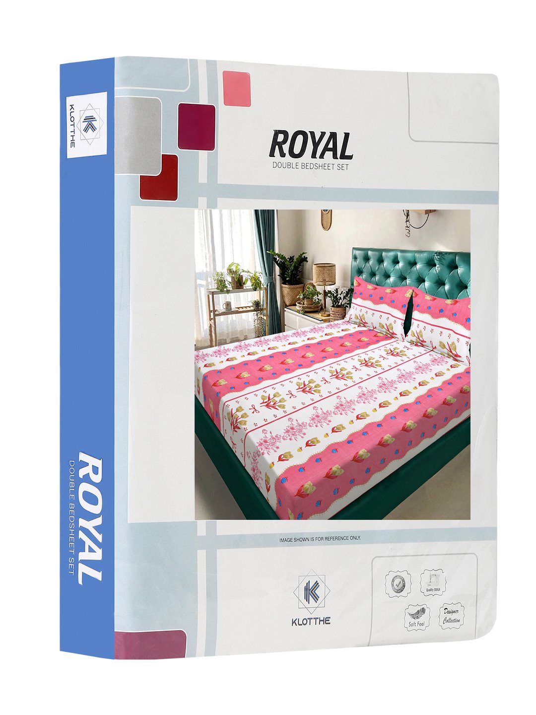 Pink Floral 300 TC Cotton Blend Double Bedsheet in Book Fold Packing