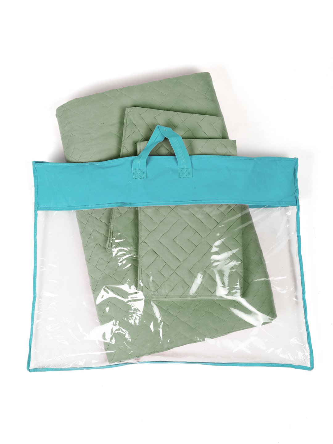 Green Geometric King Size Micro Fiber Filling Double Bedcover with 2 Pillow covers