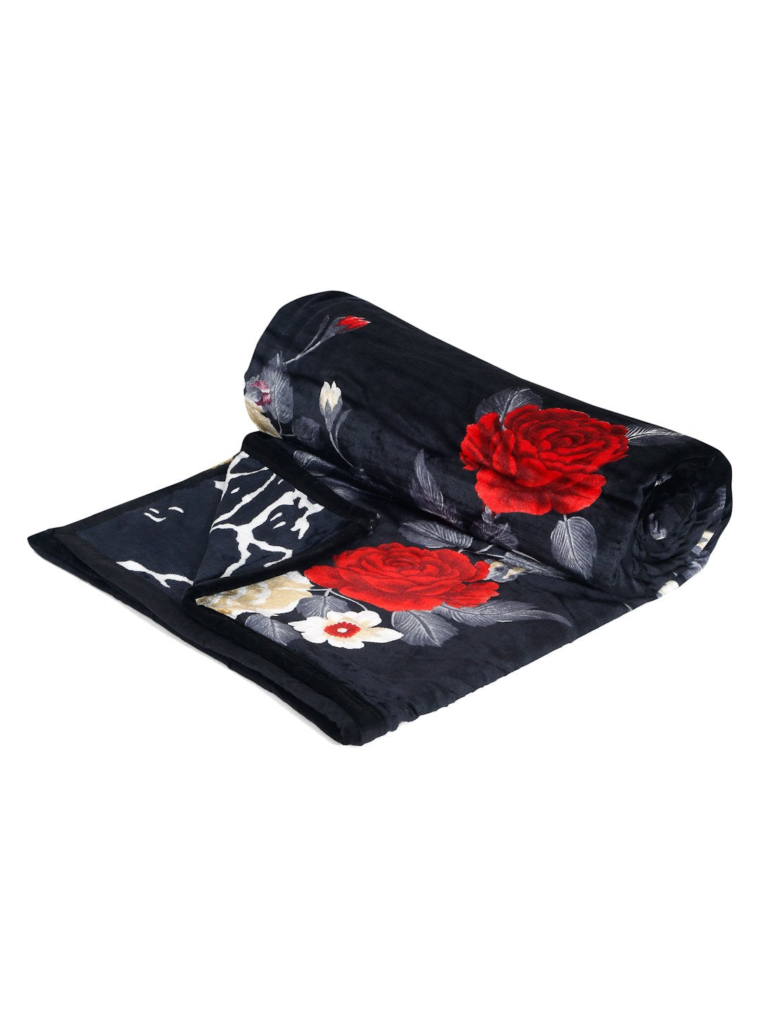 Black Woolen Floral Double Bed Dohar