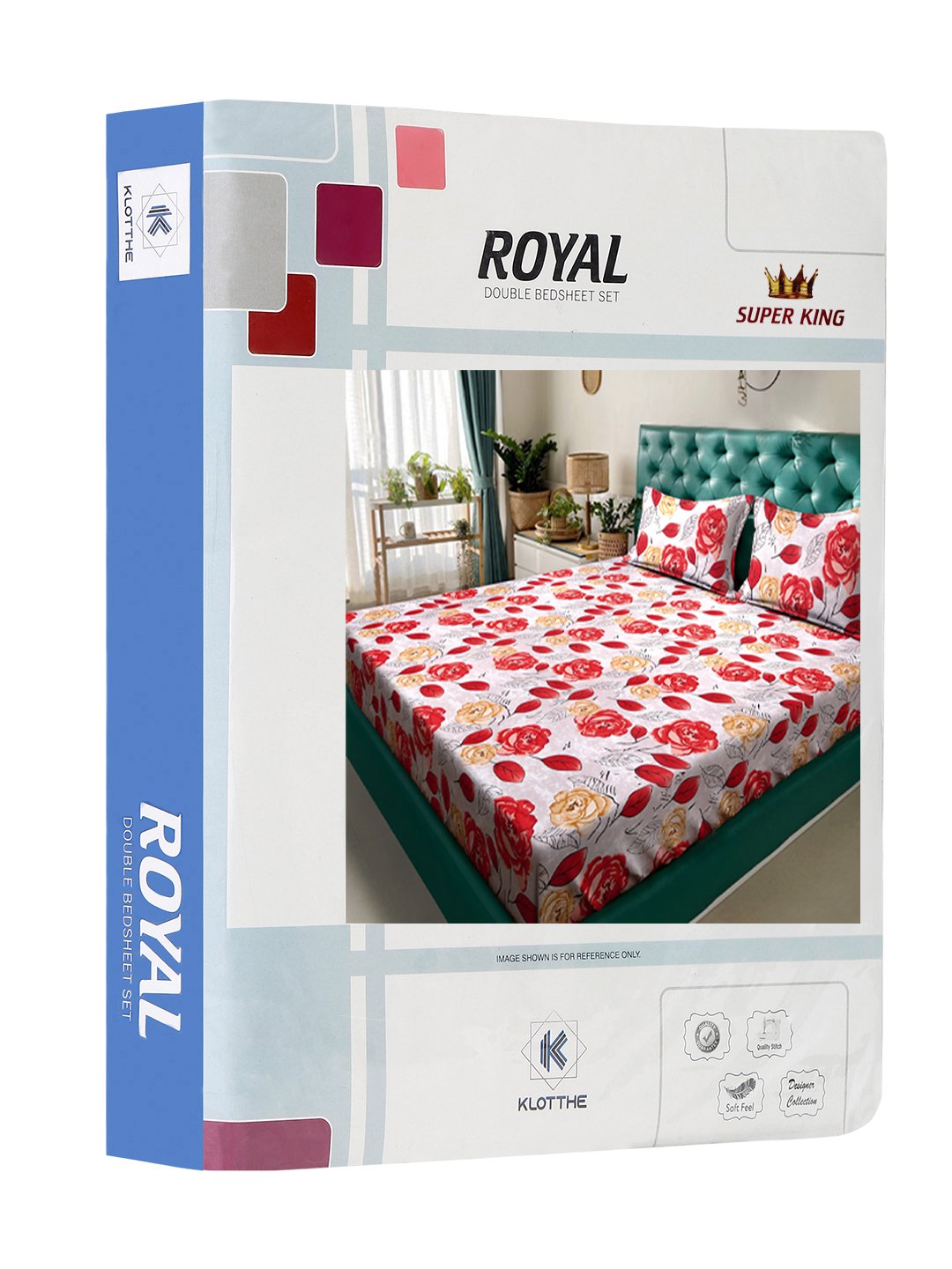 Red Floral 300 TC Cotton Blend Super King Double Bedsheet in Book Fold Packing