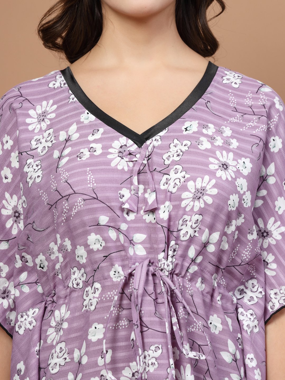 Pink Floral Cotton Blend Kaftan Maxi Nightdress