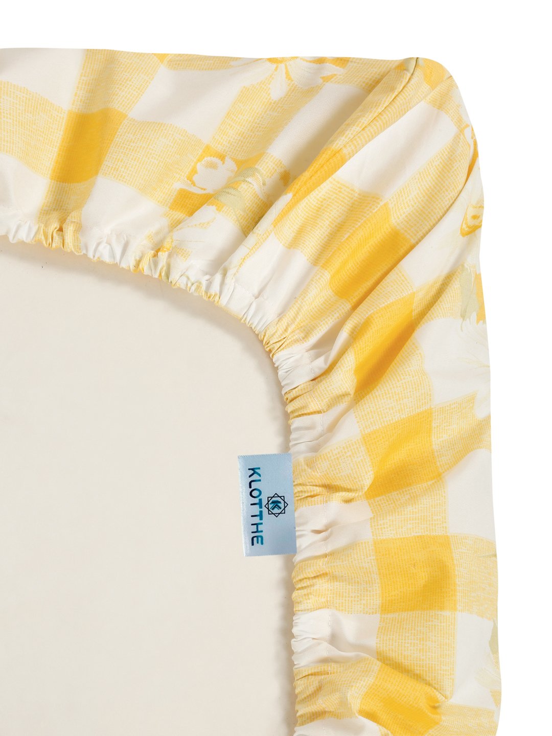 Yellow Floral Cotton Blend Fitted Double Bedsheet with 2 Pillow Covers