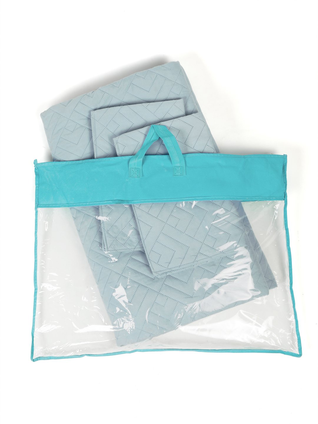 SkyBlue Geometric King Size Micro Fiber Filling Double Bedcover with 2 Pillow covers