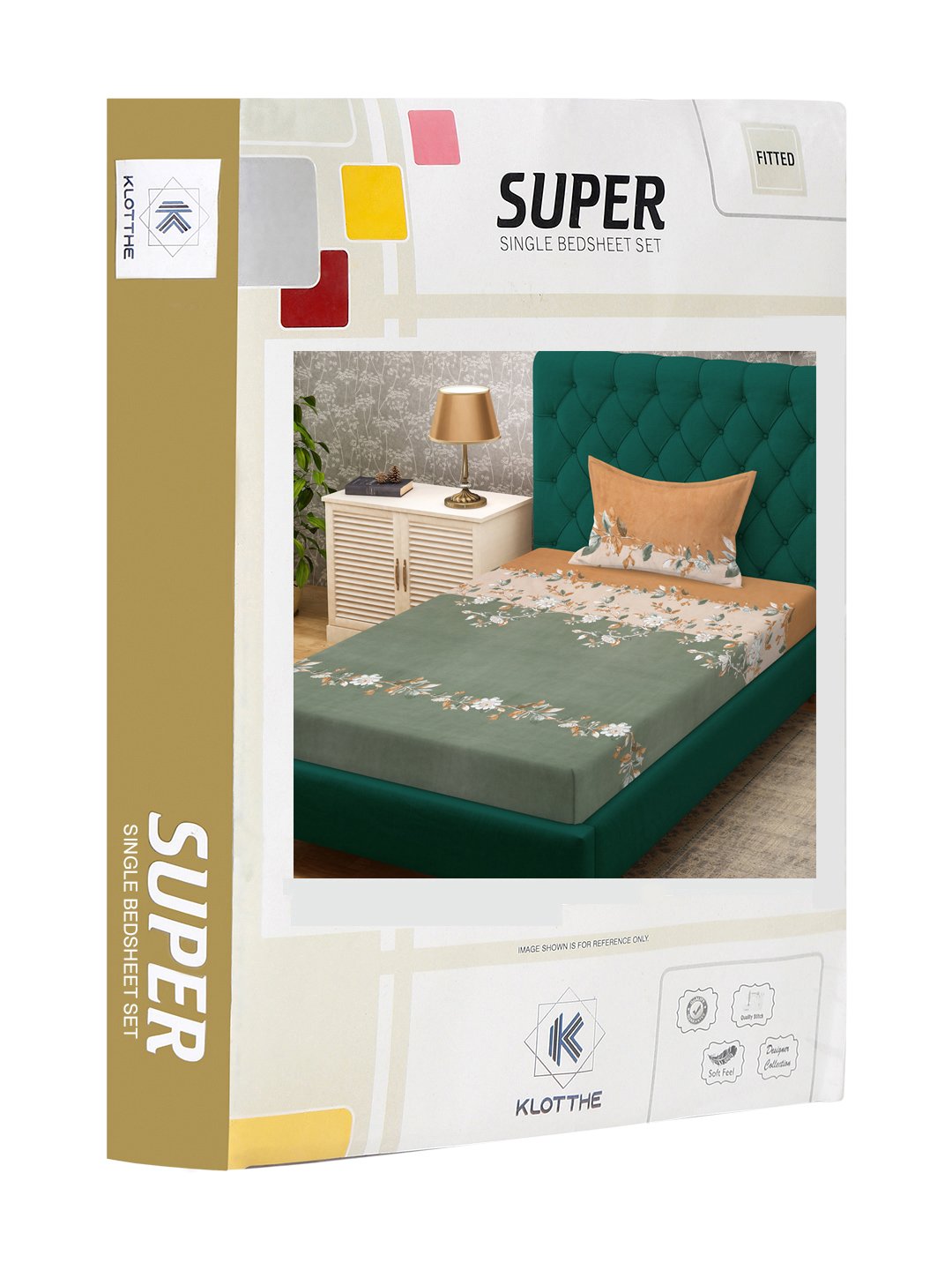 Green Floral 300 TC Cotton Blend Fitted Single Bedsheet in Book Fold Packing