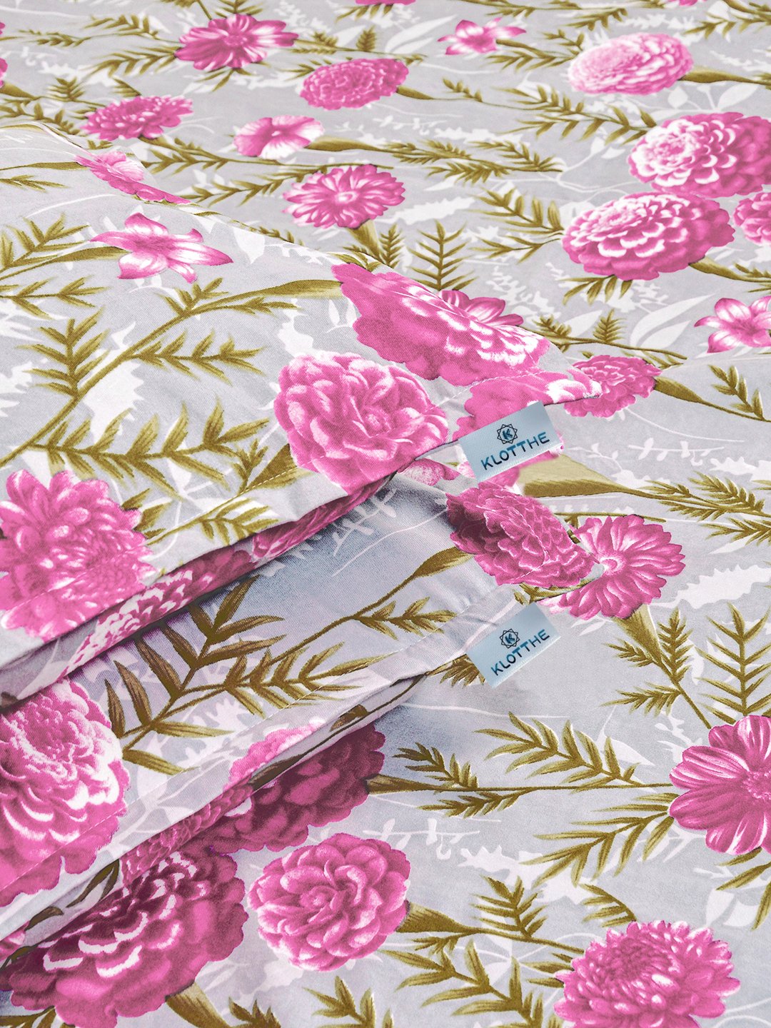 Pink Floral 300 TC Cotton Blend Double Bedsheet with 2 Pillow Covers