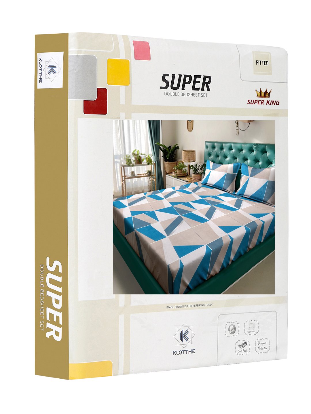 Multi Geometric 300 TC Cotton Blend Fitted Double Bedsheet in Book Fold Packing