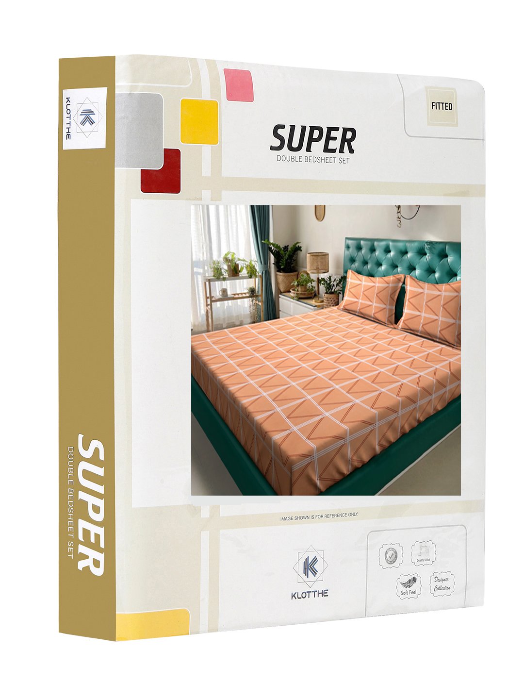 Orange Geometric 300 TC Cotton Blend Fitted Double Bedsheet in Book Fold Packing