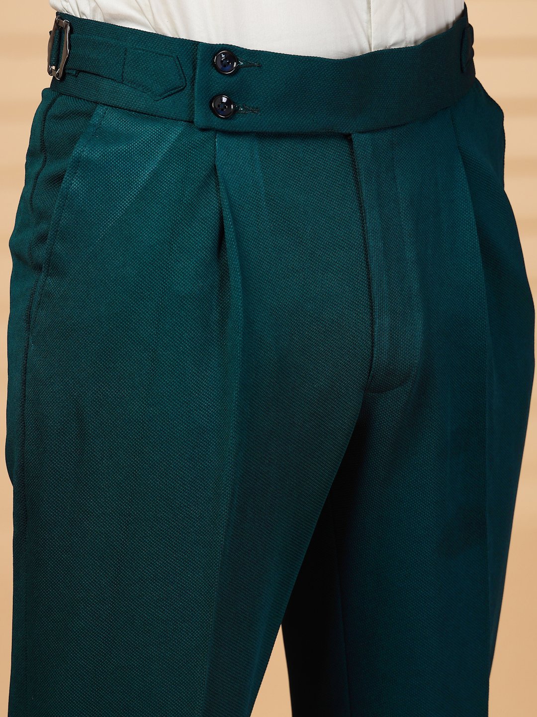 Green Lycra Cotton Solid Smart Fit Formal Trouser