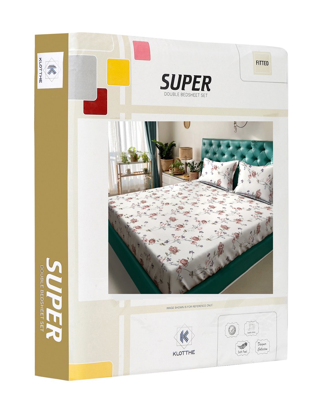 Beige Floral 300 TC Cotton Blend Fitted Double Bedsheet in Book Fold Packing