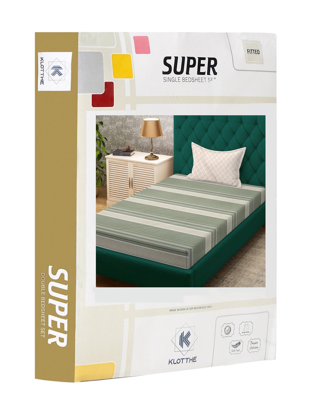 Green Striped 300 TC Cotton Blend Fitted Single Bedsheet Set in Book Fold Packing