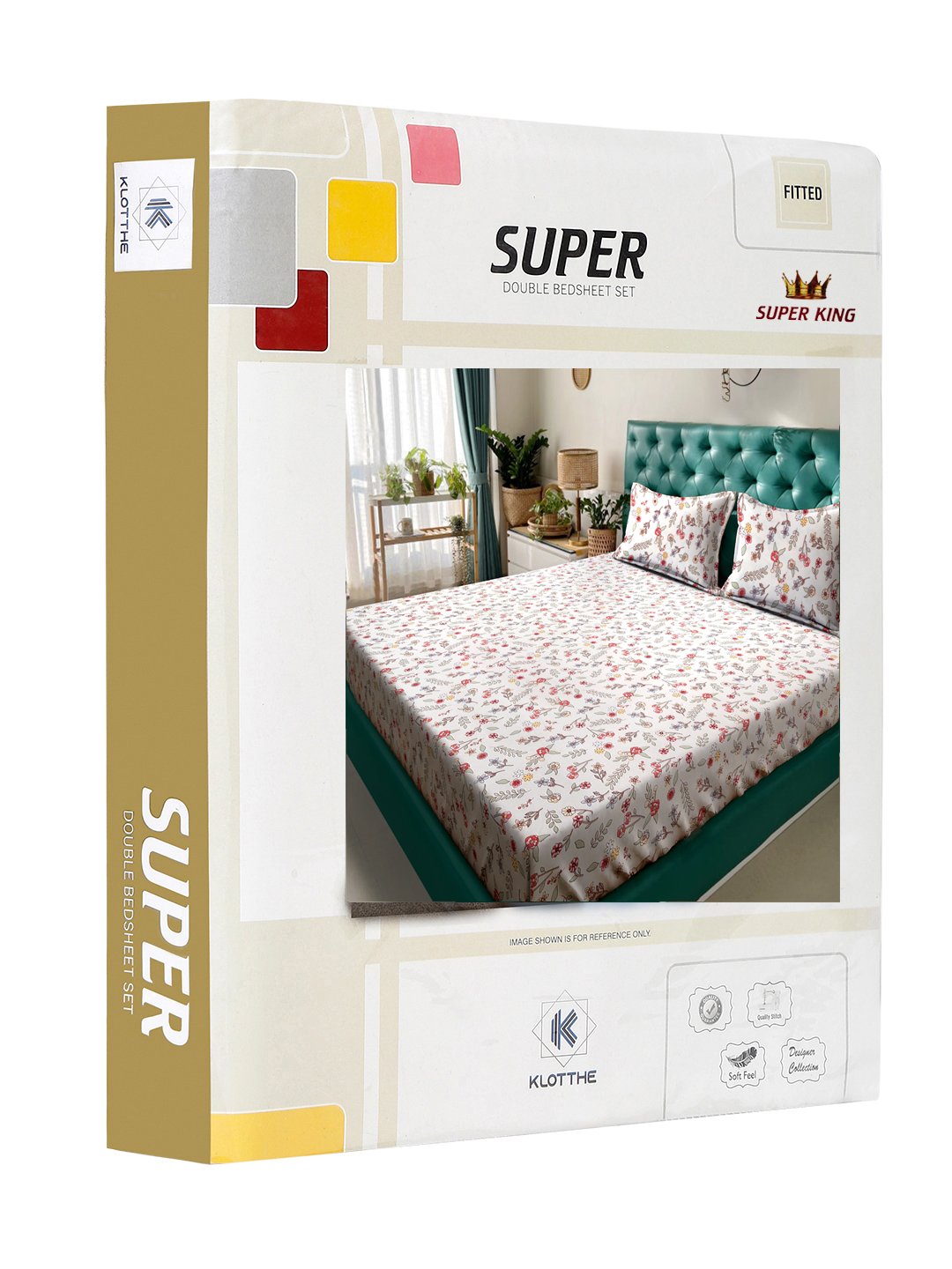Off White Floral 300 TC Cotton Blend Fitted Super King Double Bedsheet in Book Fold Packing