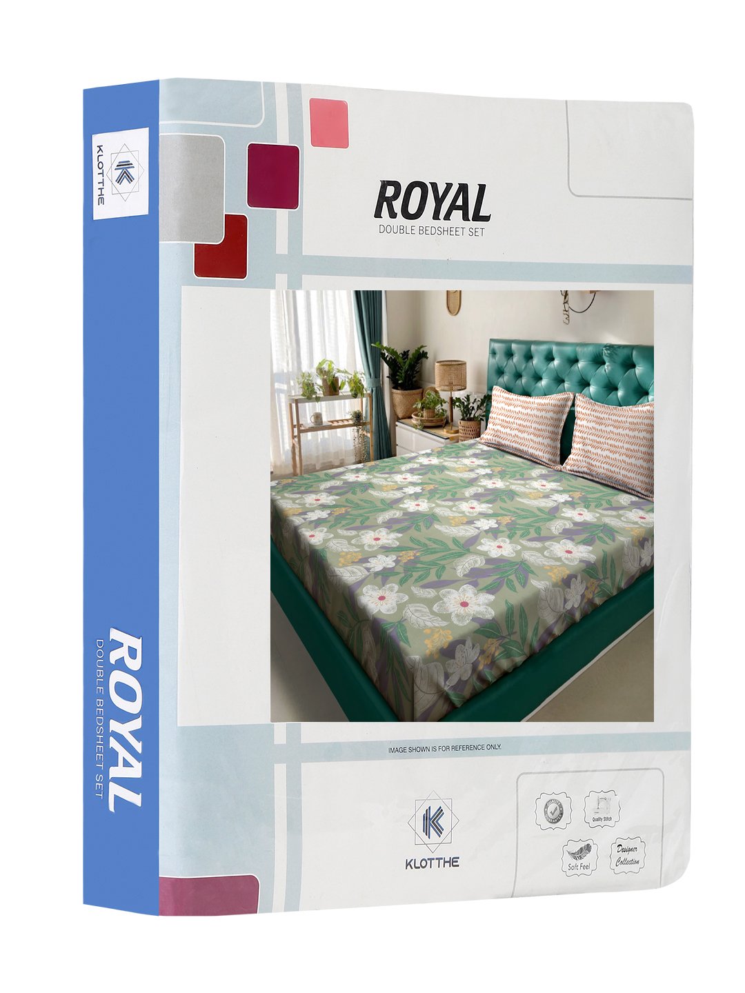 Green Floral 300 TC Cotton Blend Double Bedsheet in Book Fold Packing