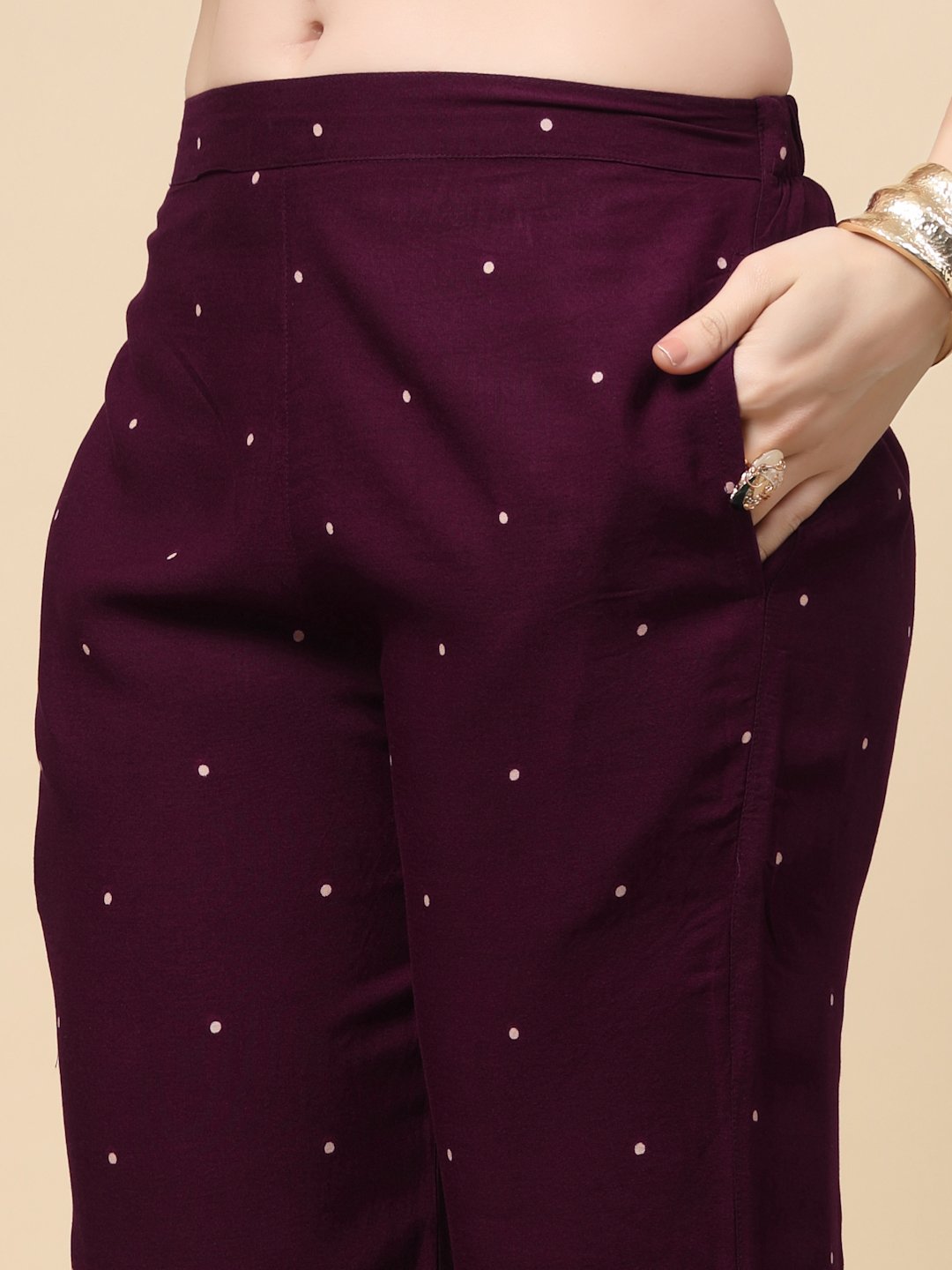 Wine Cotton Printed Shirt With Trousers Co-Ords Set