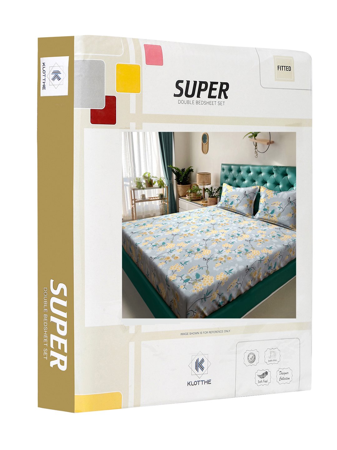 Book Fold Multi Floral 300 TC Cotton Blend Fitted Double Bedsheet with 2 Pillow Covers
