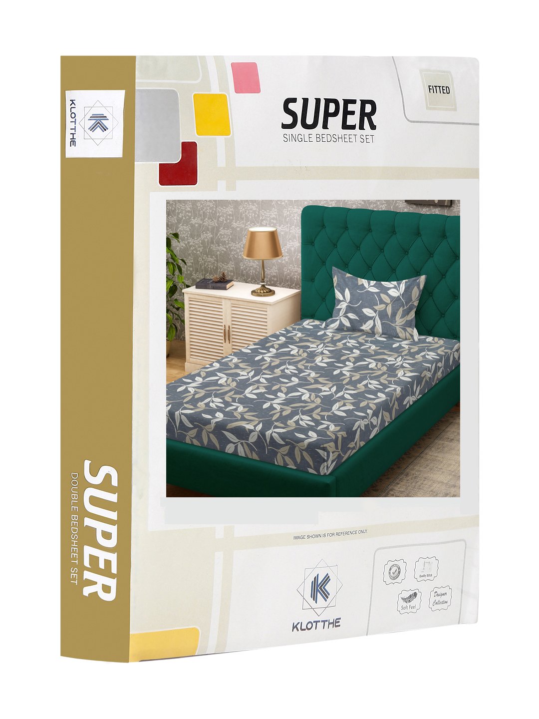 Grey Floral 300 TC Cotton Blend Fitted Single Bedsheet Set in Book Fold Packing