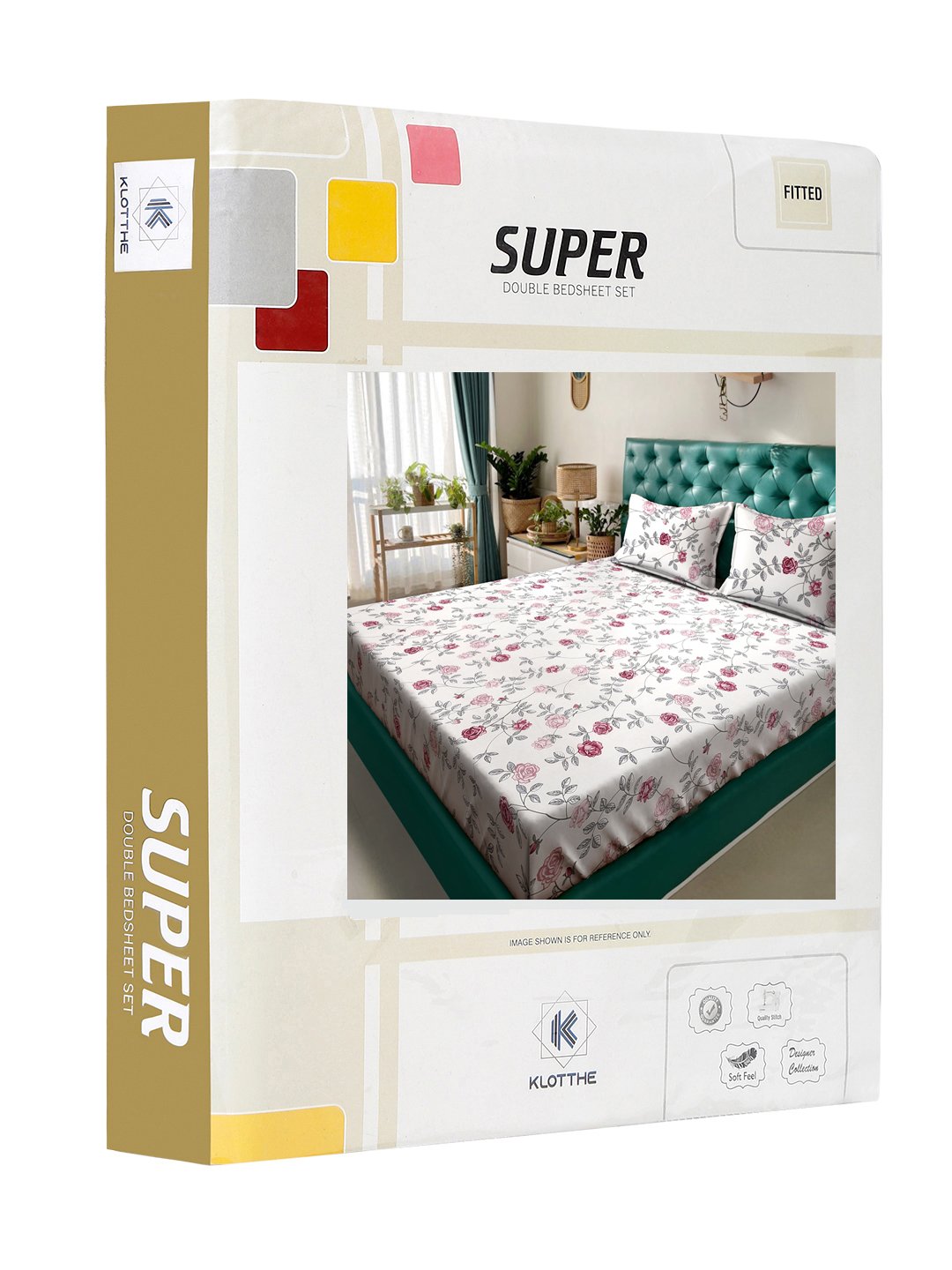 Floral 300 TC Cotton Blend Fitted Double Bedsheet in Book Fold Packing
