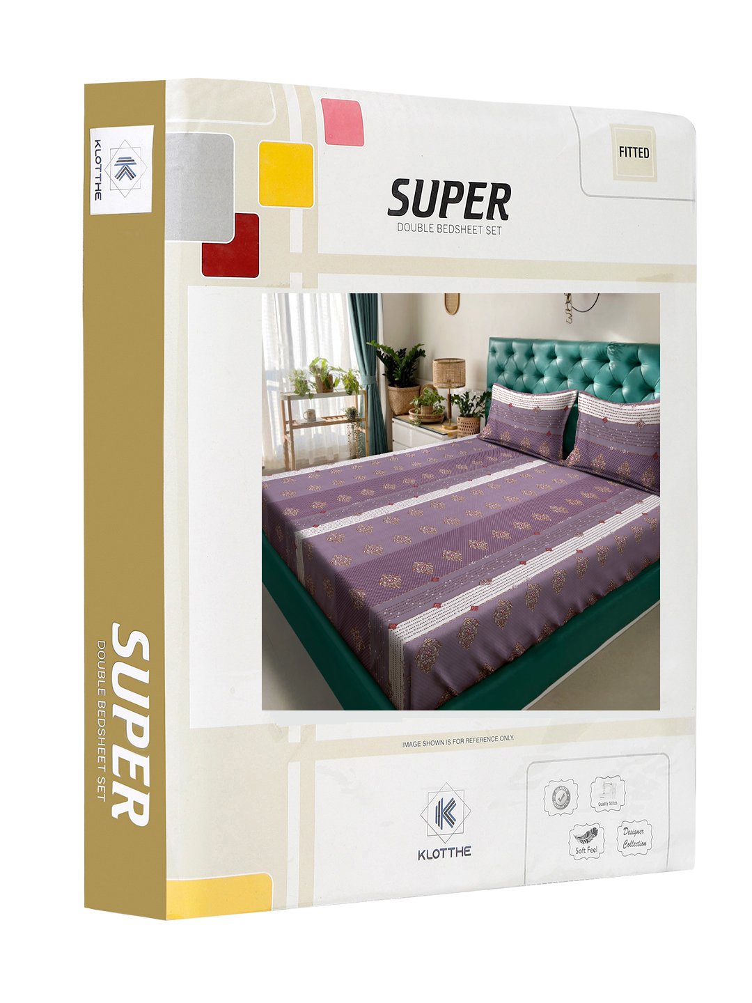 Purple Geometric 300 TC Cotton Blend Fitted Double Bedsheet in Book Fold Packing