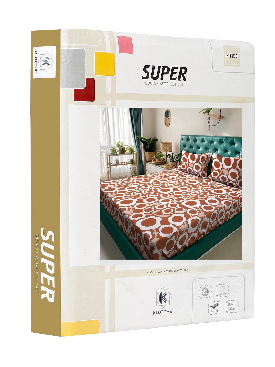 Book Fold Rust Floral 300 TC Cotton Blend Fitted Double Bedsheet with 2 Pillow Covers