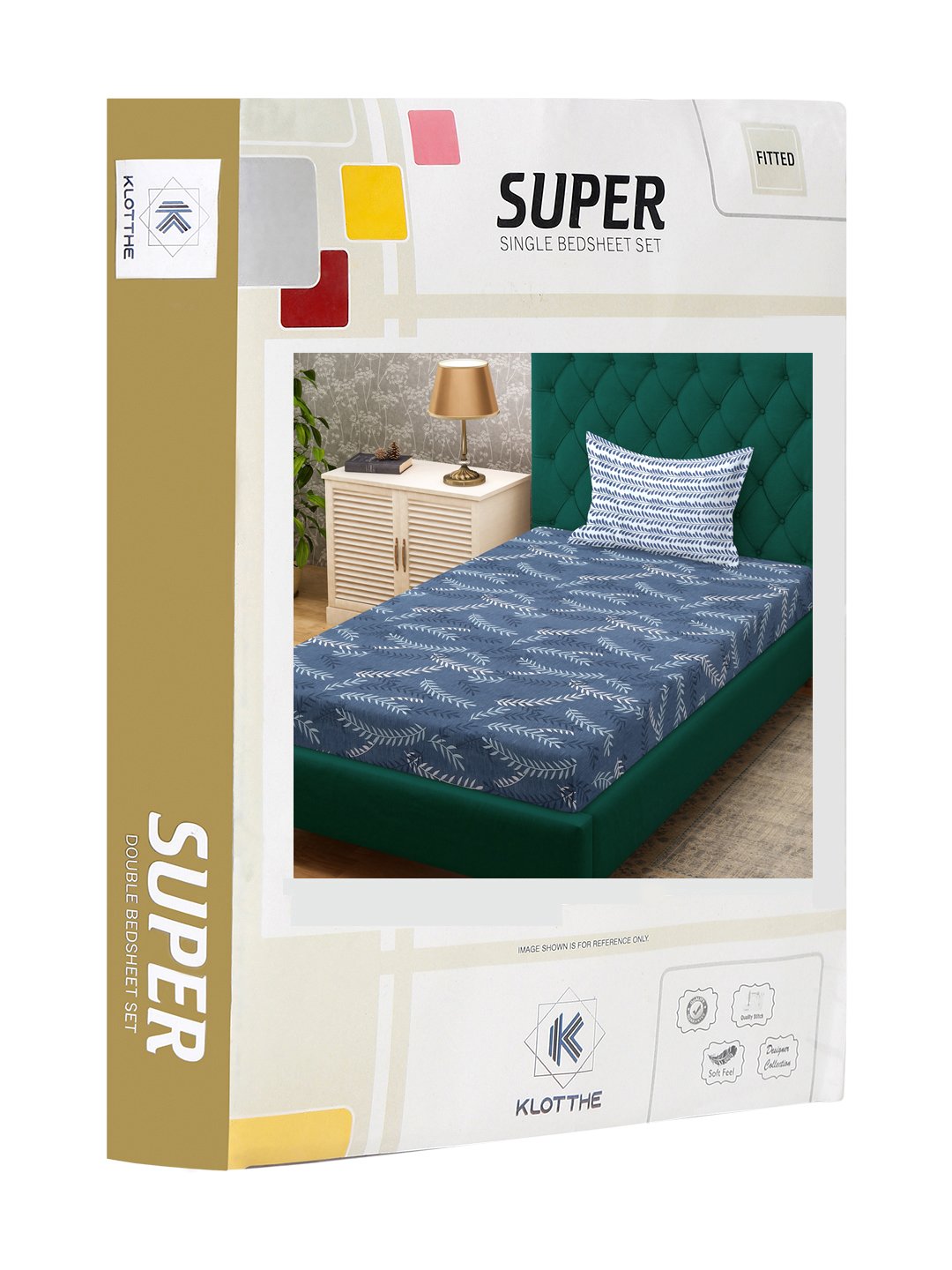 Blue Floral 300 TC Cotton Blend Fitted Single Bedsheet in Book Fold Packing