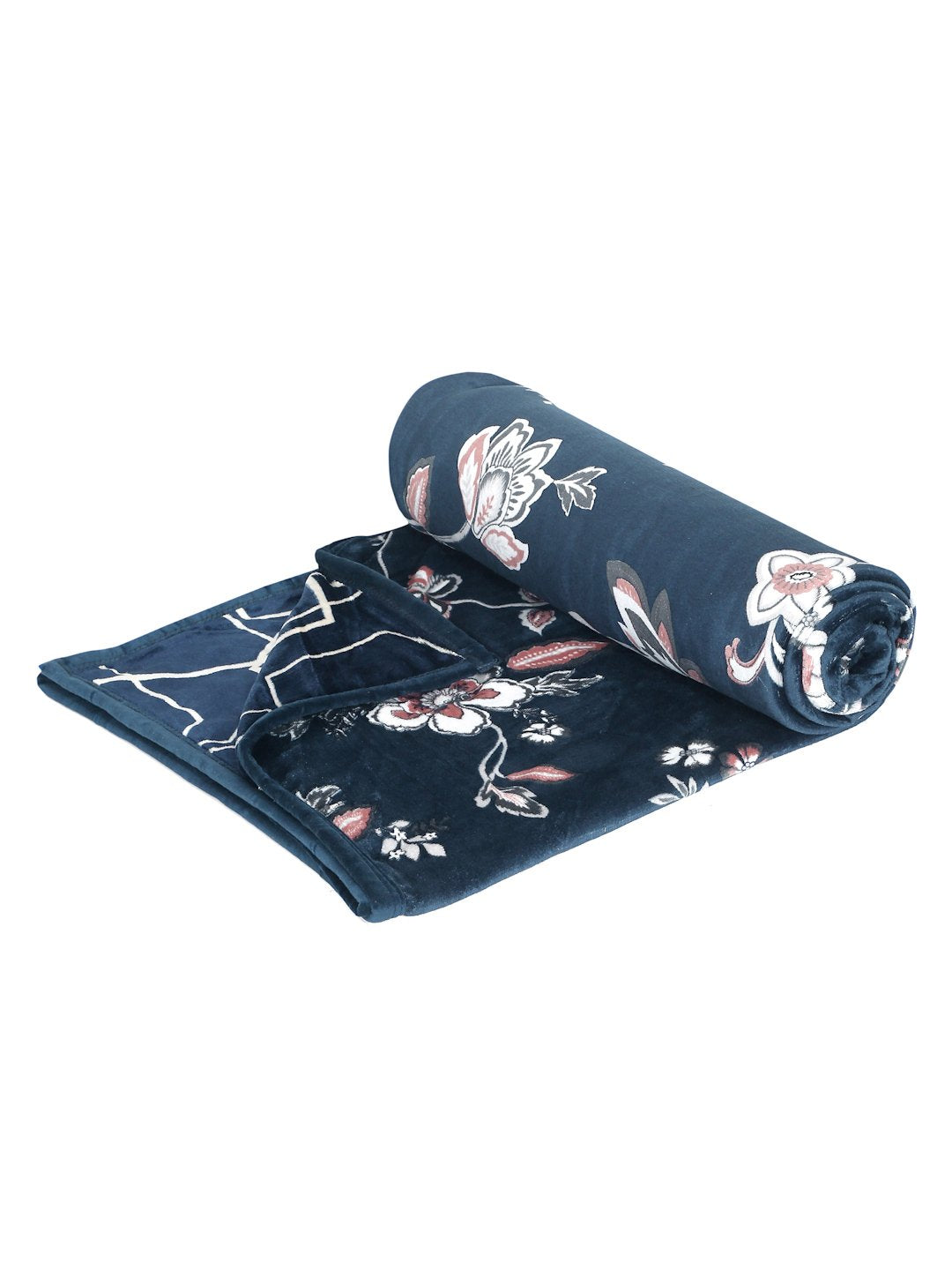 Blue Woolen Floral Double Bed Dohar