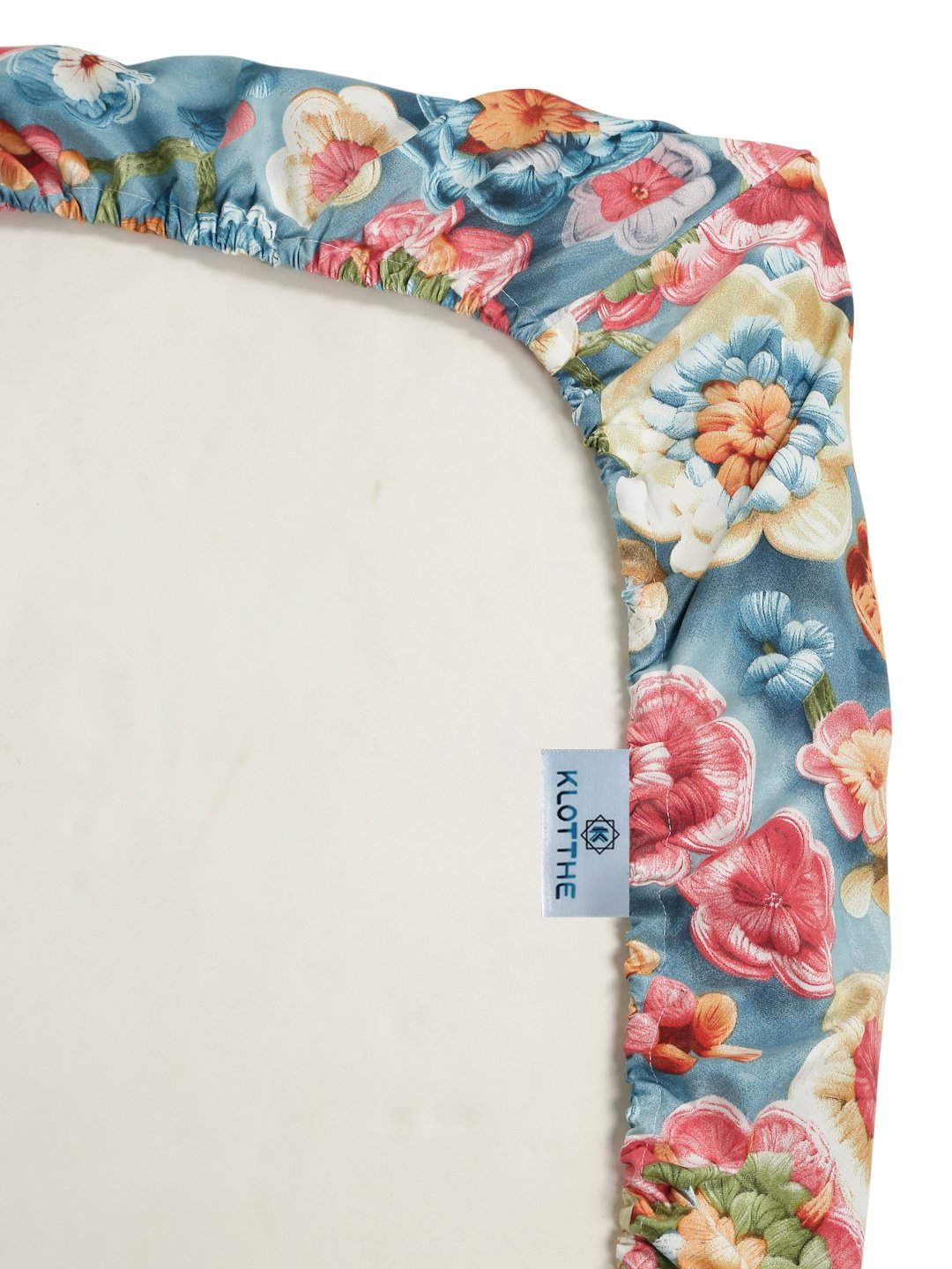 Blue Floral 7D Cotton Blend Fitted Single Bedsheet with Pillow Cover