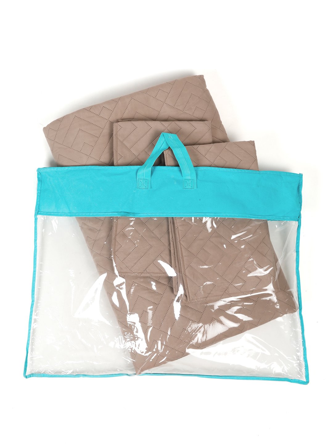 Brown Geometric King Size Micro Fiber Filling Double Bedcover with 2 Pillow covers