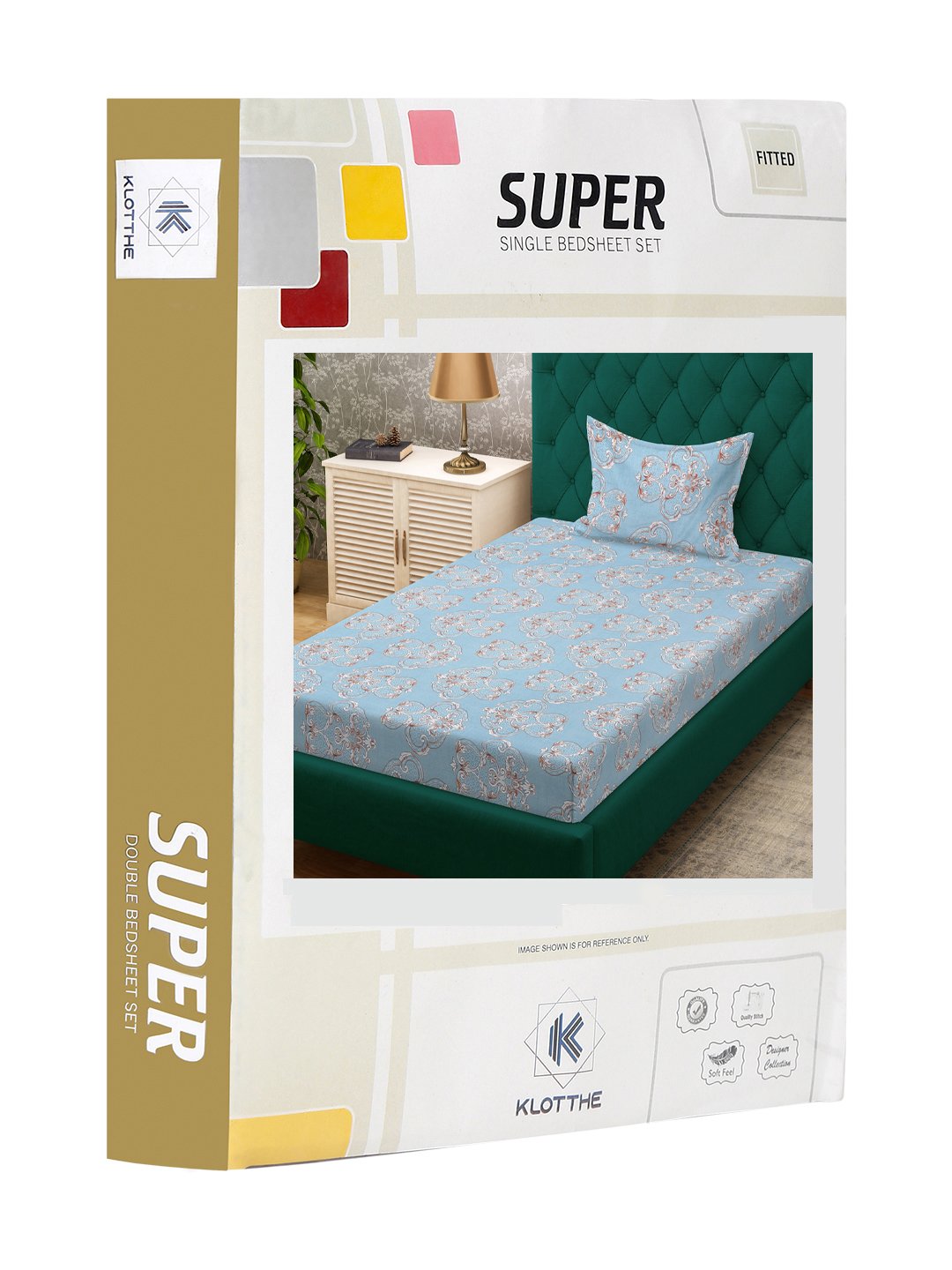 SkyBlue Ethnic Motifs 300 TC Cotton Blend Fitted Single Bedsheet Set in Book Fold Packing