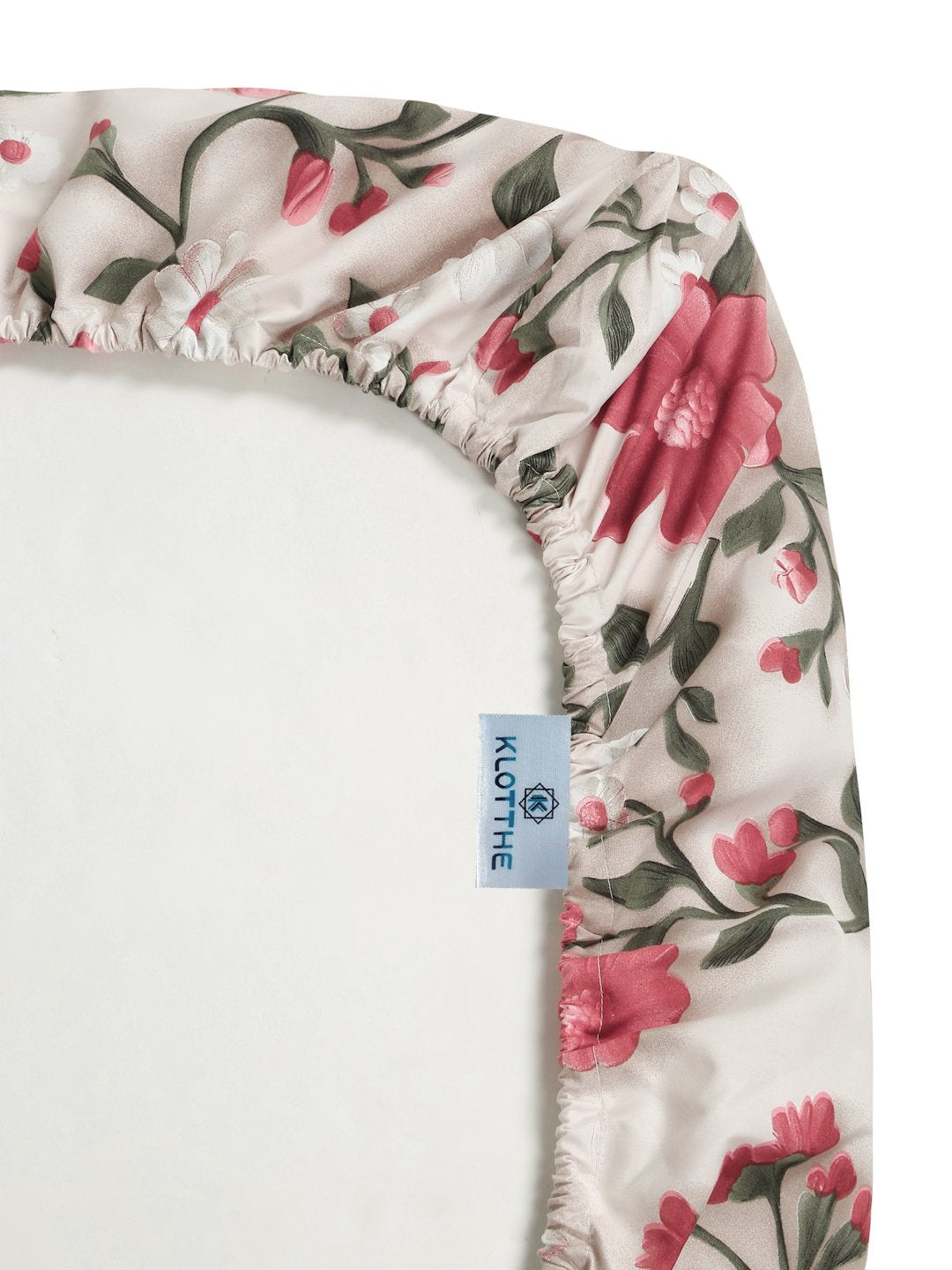 Cream Floral 7D Cotton Blend Fitted Single Bedsheet with Pillow Cover