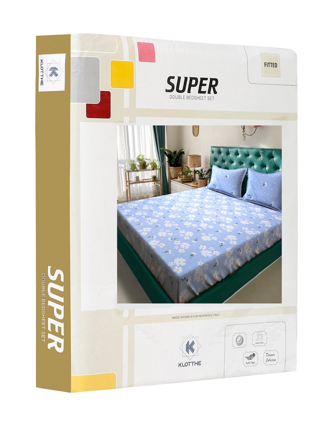 Blue Floral 300 TC Cotton Blend Fitted Double Bedsheet in Book Fold Packing