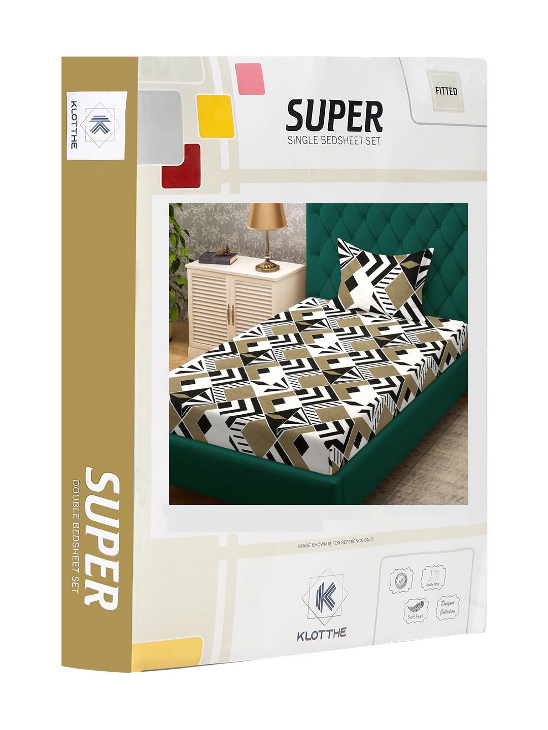 Multi Geometric 300 TC Cotton Blend Fitted Single Bedsheet Set in Book Fold Packing