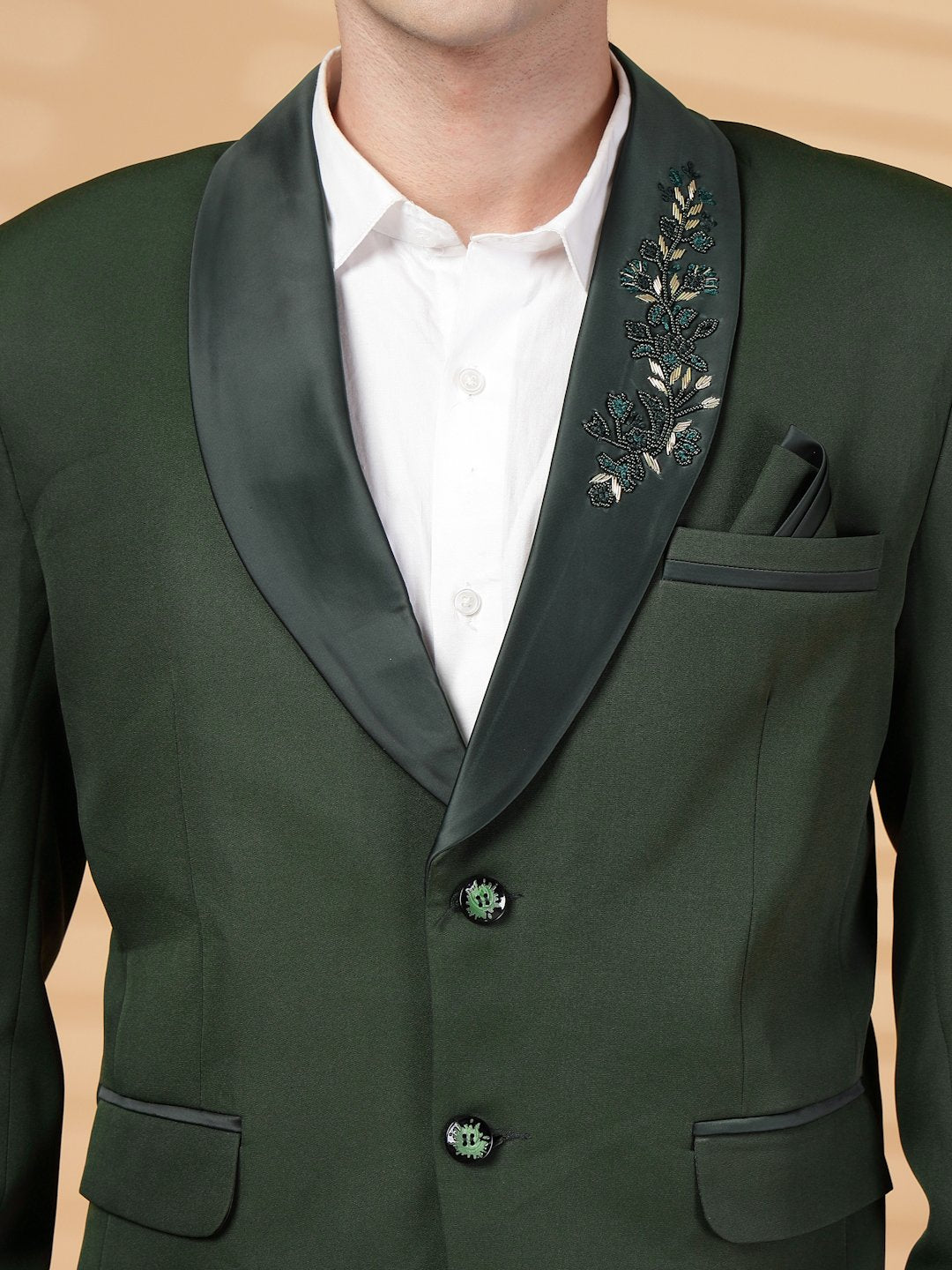 Green Solid Embroidery Single-Breasted Two-Piece Party Suit