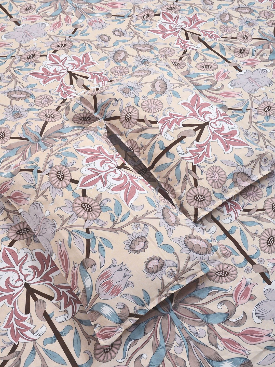 Multi Floral Fitted Fitted Cotton Blend Double Bedsheet with 2 Pillow Covers