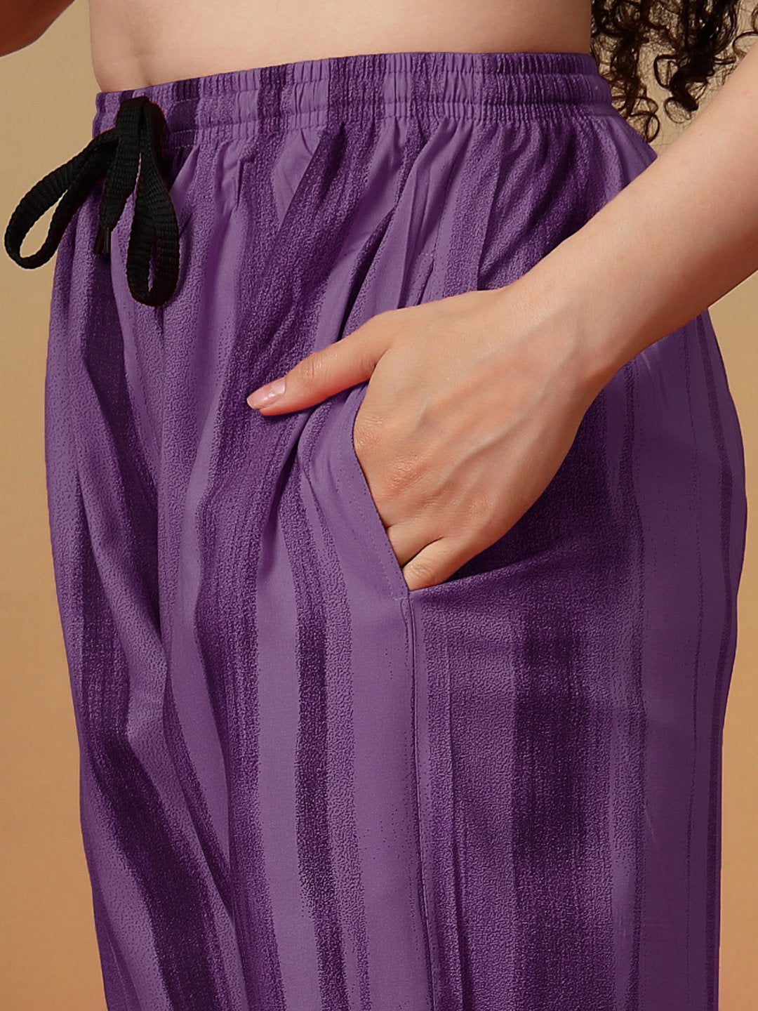 Women Purple Striped Pure Cotton Night Suit