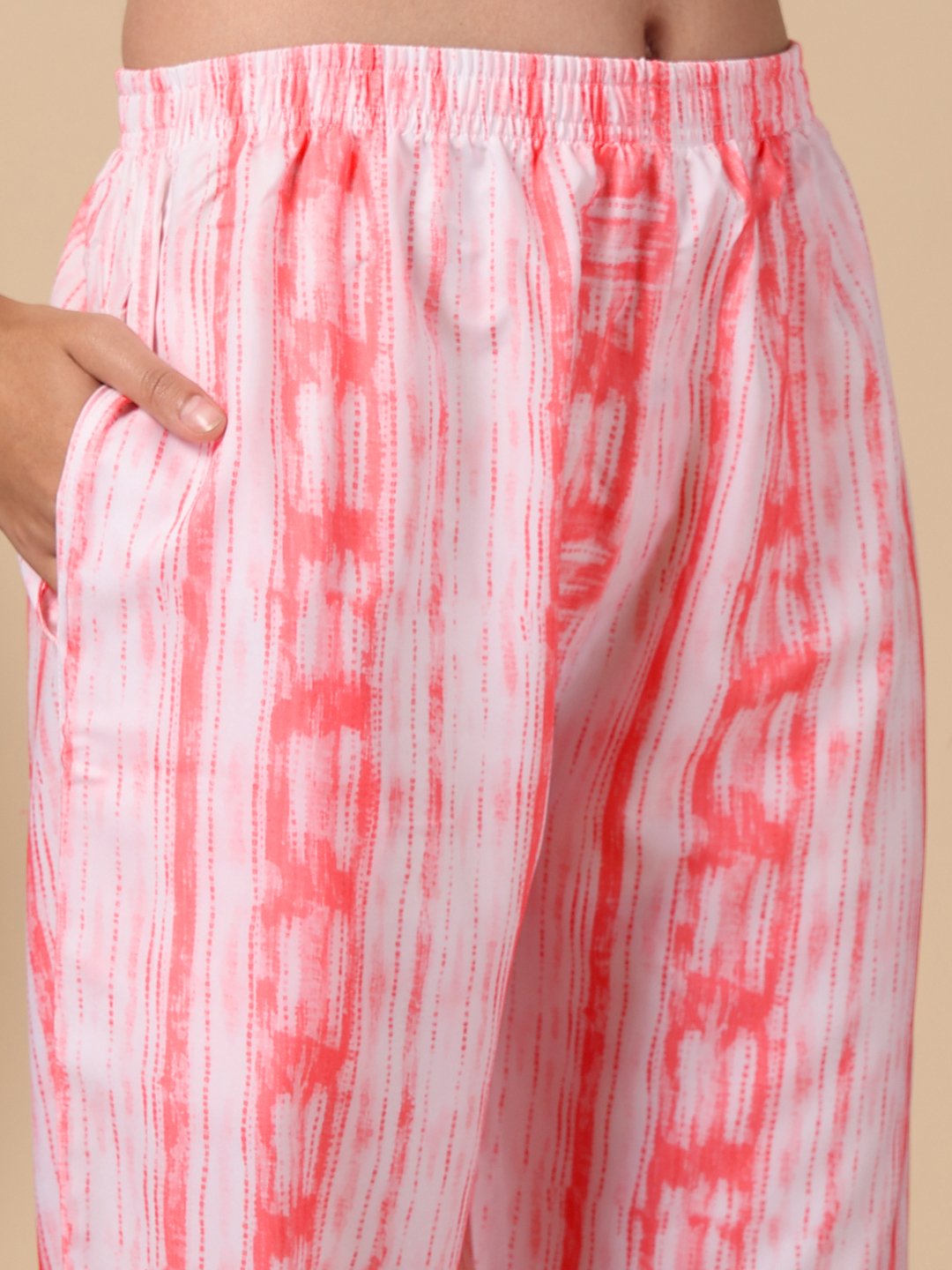 Red Striped Cotton Blend Women Night Suit