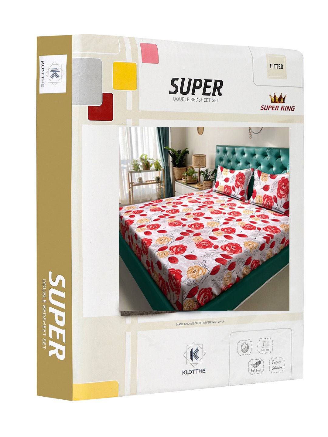 Red Floral 300 TC Cotton Blend Fitted Super King Double Bedsheet in Book Fold Packing