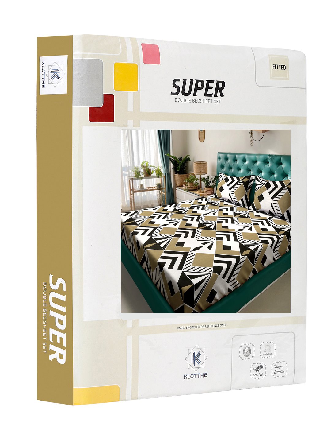 Geometric 300 TC Cotton Blend Fitted Double Bedsheet in Book Fold Packing
