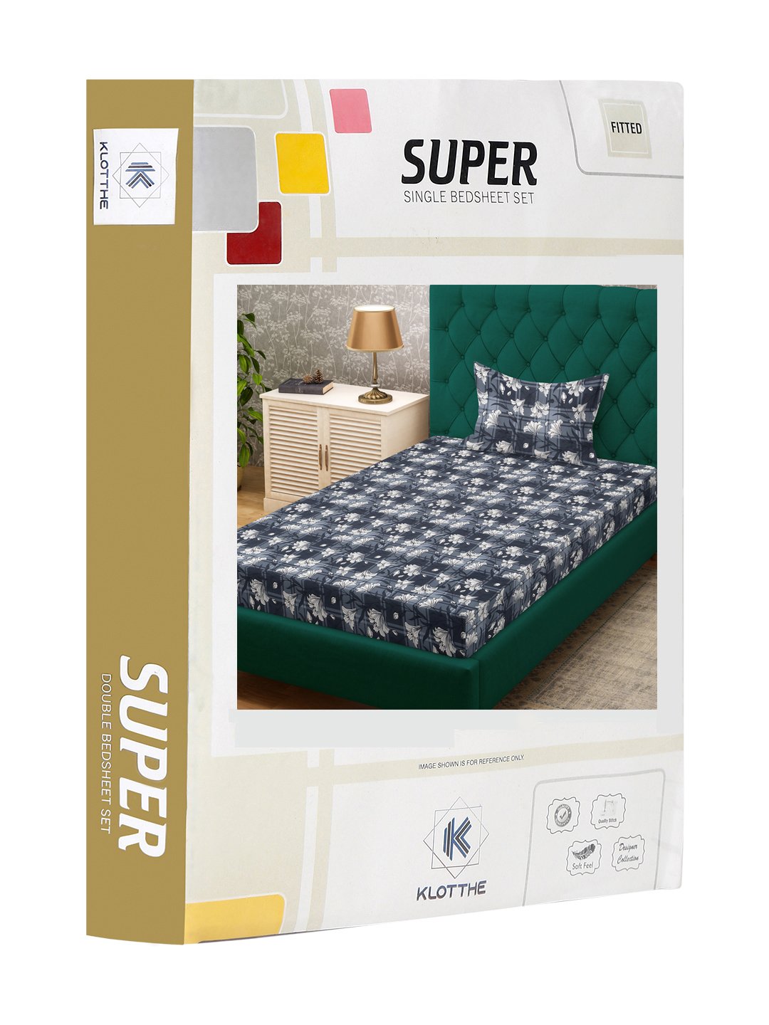 Grey Floral 300 TC Cotton Blend Fitted Single Bedsheet in Book Fold Packing