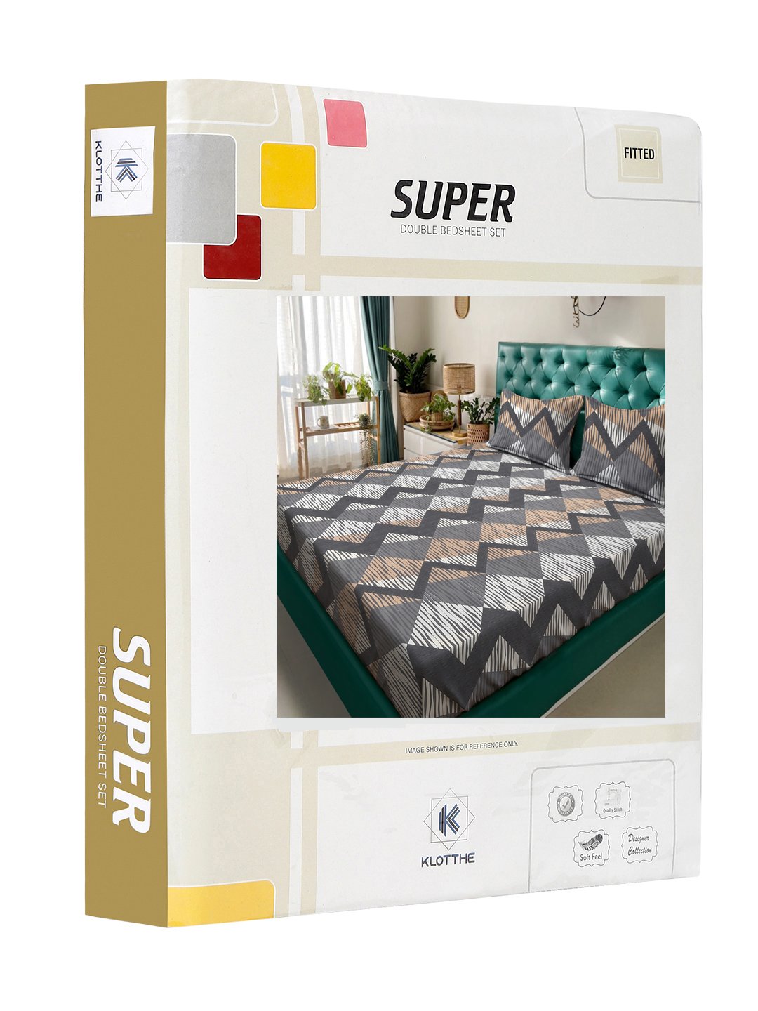 Grey Geometric 300 TC Cotton Blend Fitted Double Bedsheet in Book Fold Packing