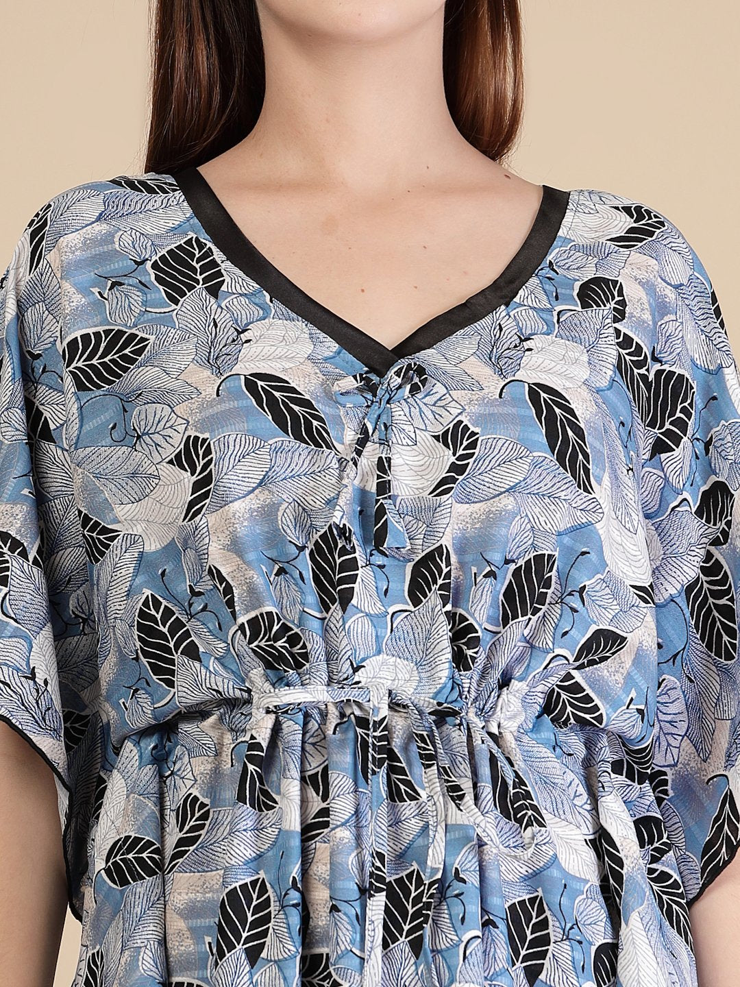 Blue Floral Cotton Blend Kaftan Maxi Nightdress