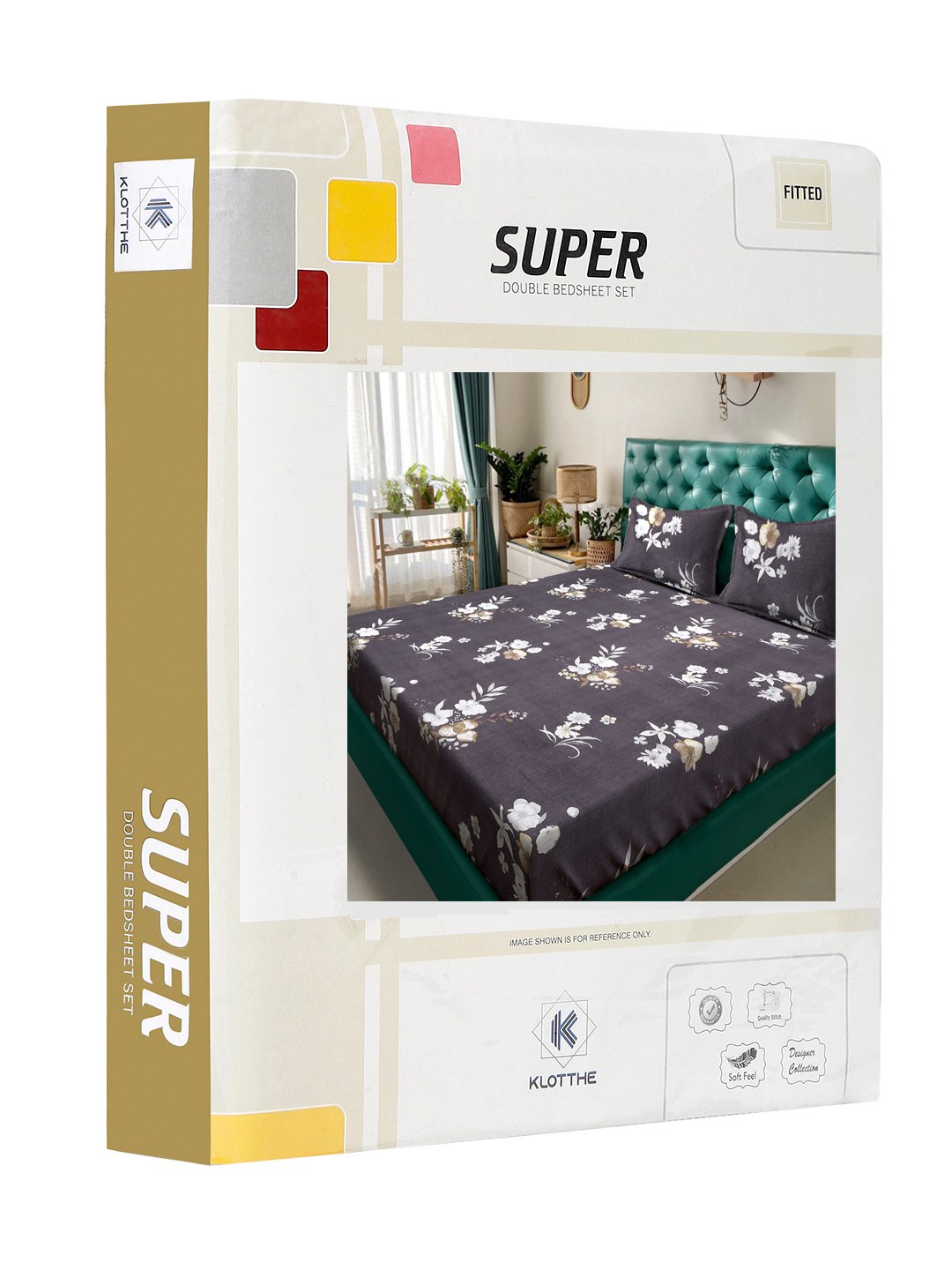 Brown Floral 300 TC Cotton Blend Fitted Double Bedsheet in Book Fold Packing