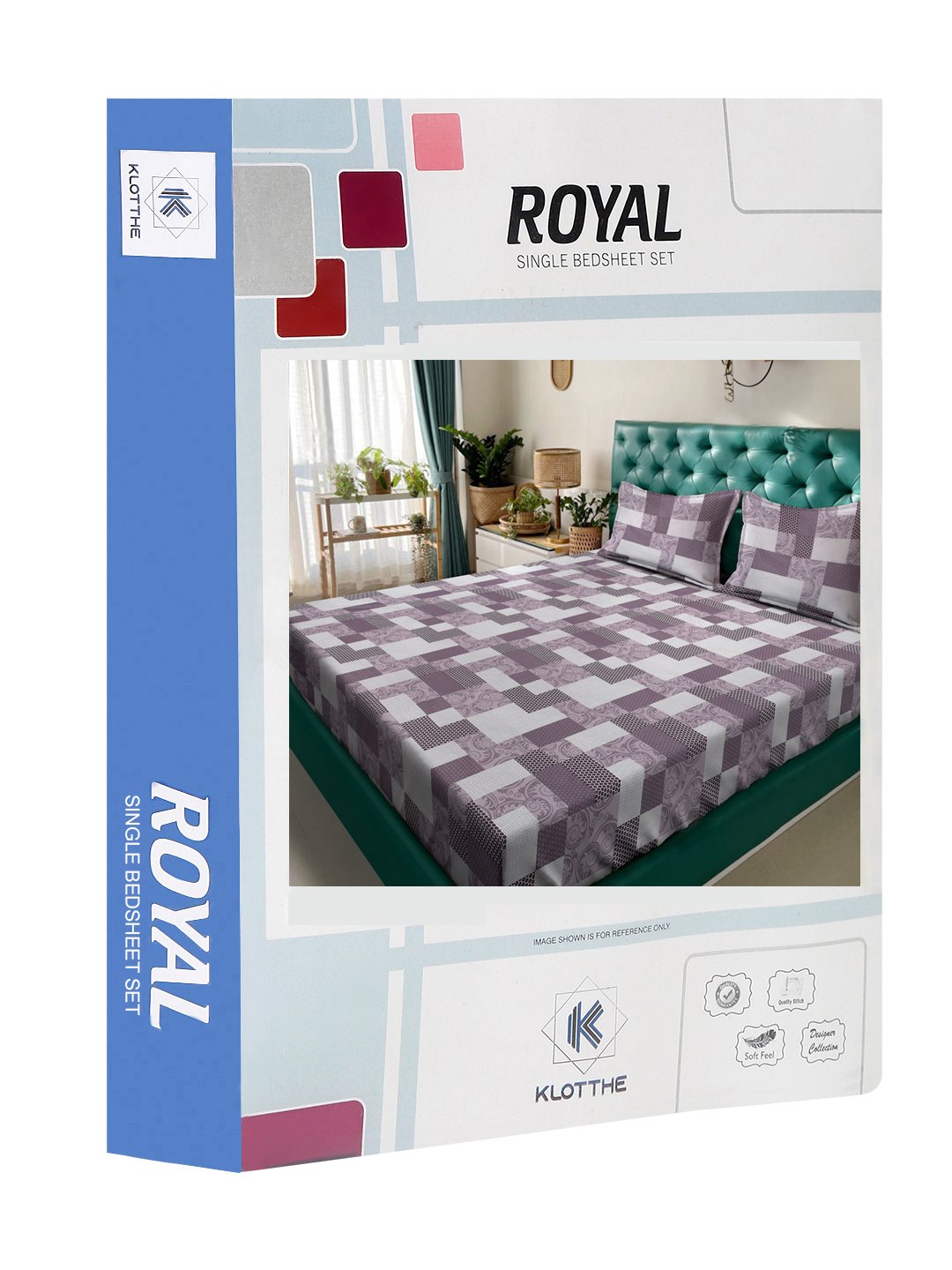 Purple Geometric 400 TC Pure Cotton Double Bedsheet in Book Fold Packing