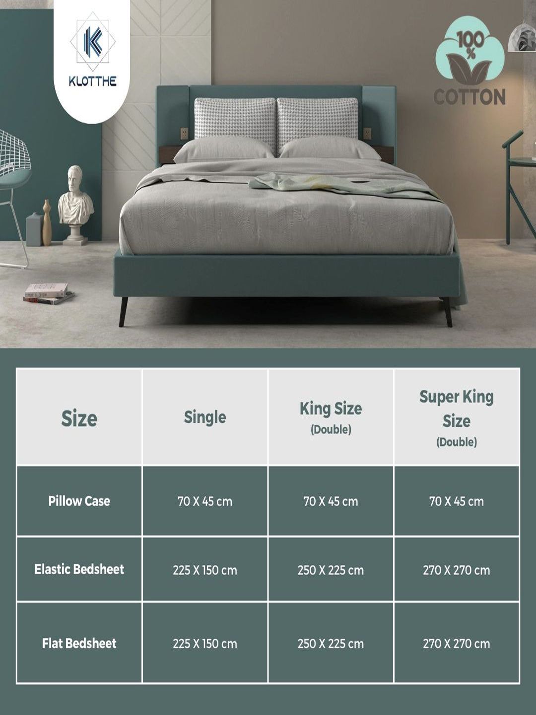 Klotthe Beige Geometric 400 TC Pure Cotton Fitted Double Bedsheet with 2 Pillow Covers