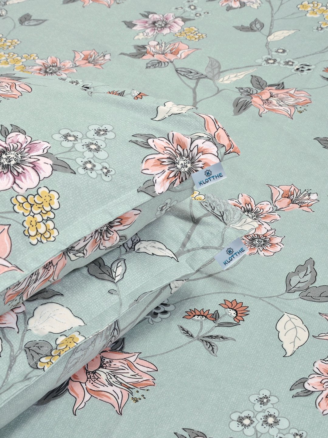 Green Floral 300 TC Cotton Blend Double Bedsheet with 2 Pillow Covers