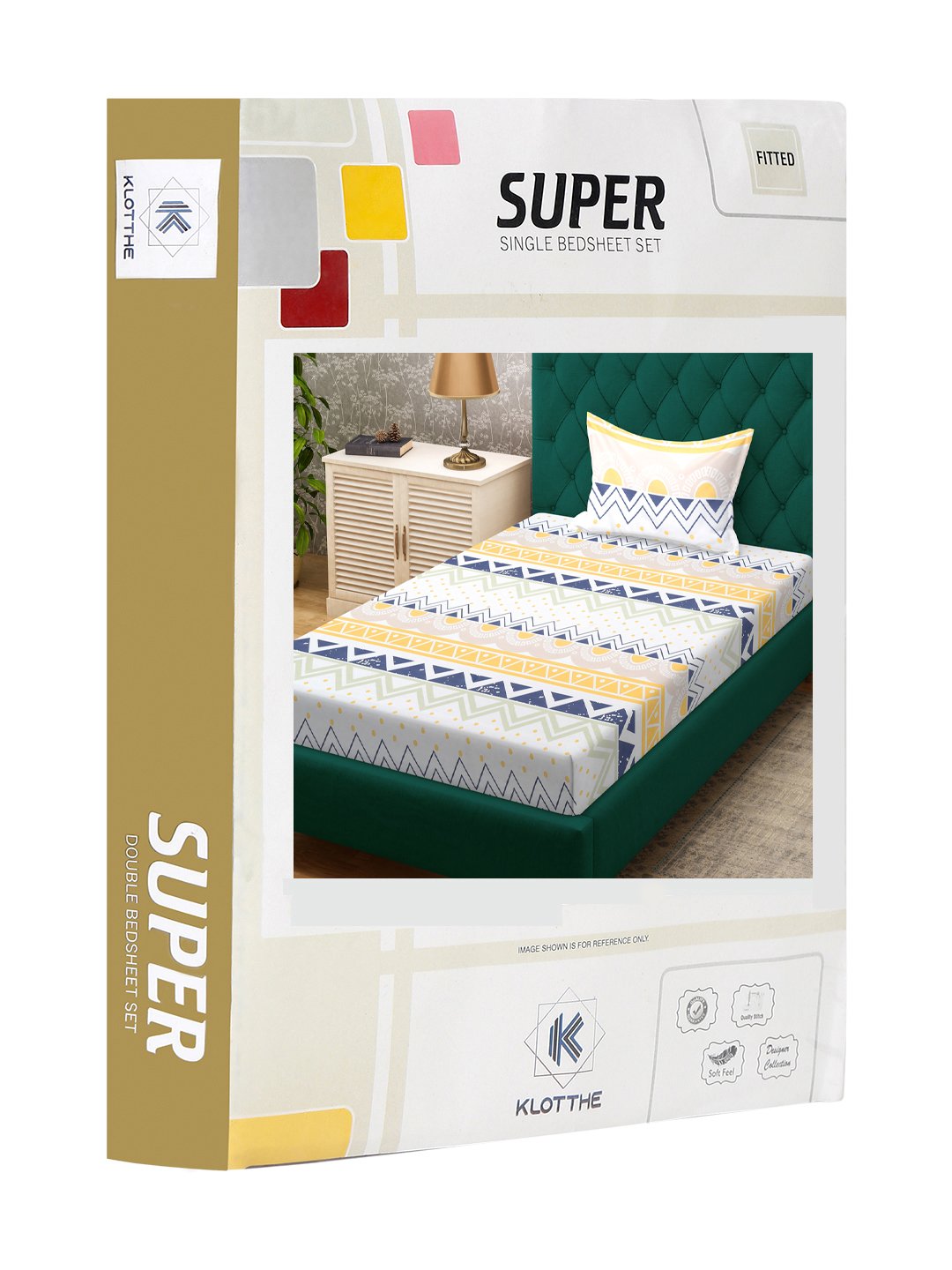 Multi Geometric 300 TC Cotton Blend Fitted Single Bedsheet Set in Book Fold Packing